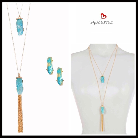 BANSRI AGATE STONE TASSEL NECKLACE EARRINGS SET - Picture 8 of 8